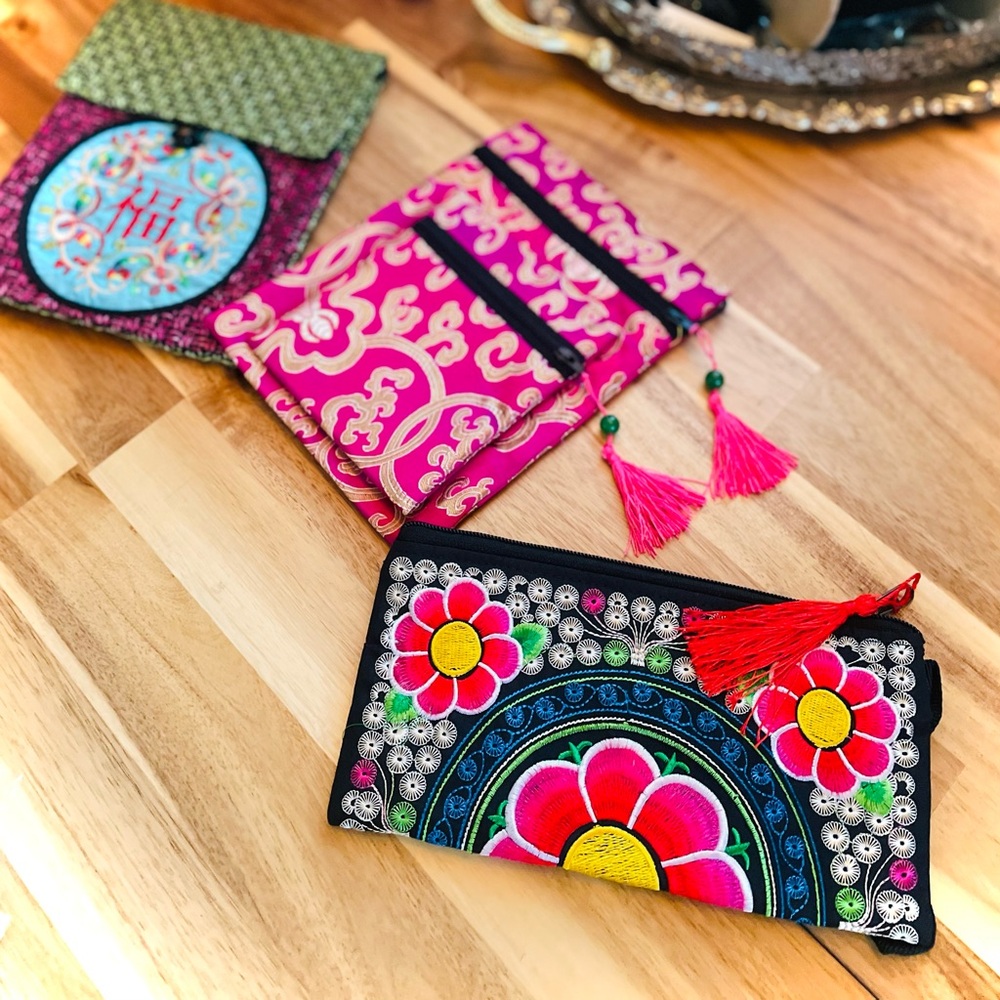 TANG DYNASTY | 3 | Colorful Bundle Lot Embroidered Crossbody Satchel Clutch Bags